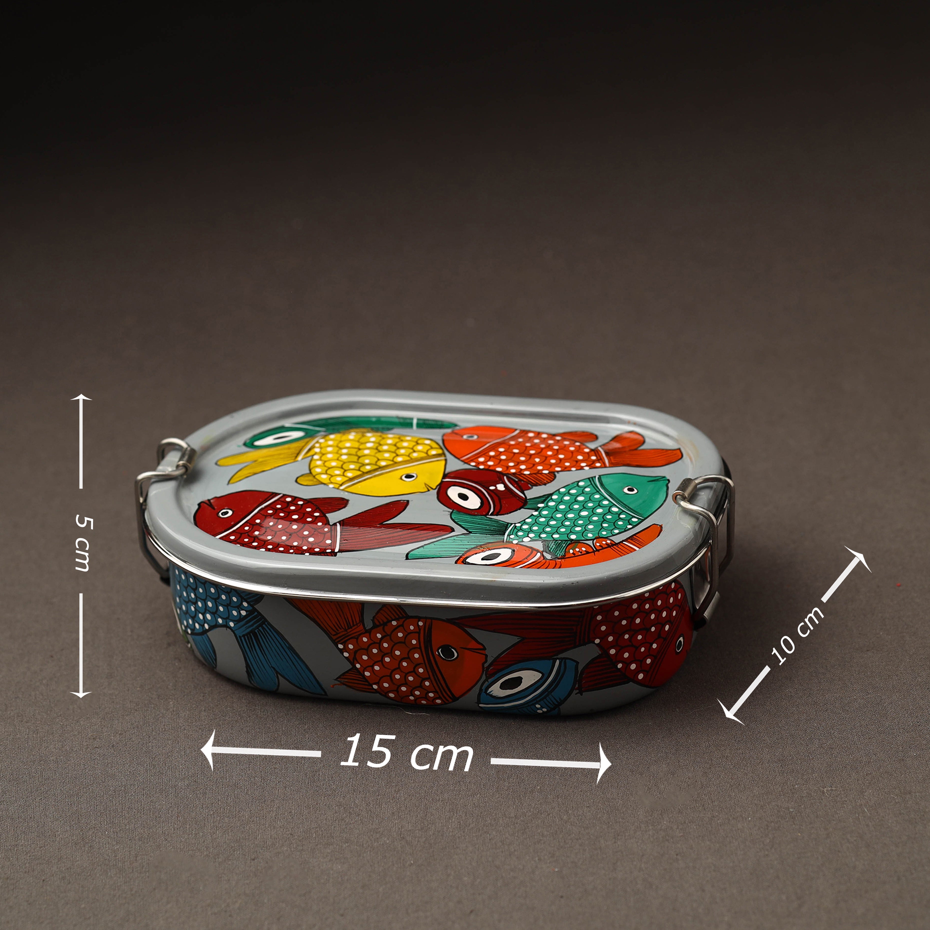 AAYAAS Bengal Patua Handpainted Stainless Steel Rectangle Lunch Box (6 x 4 in) - view 3