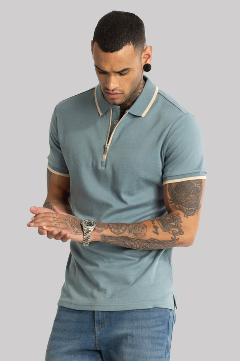 SNITCH Powder Blue Zipper Polo T-Shirt