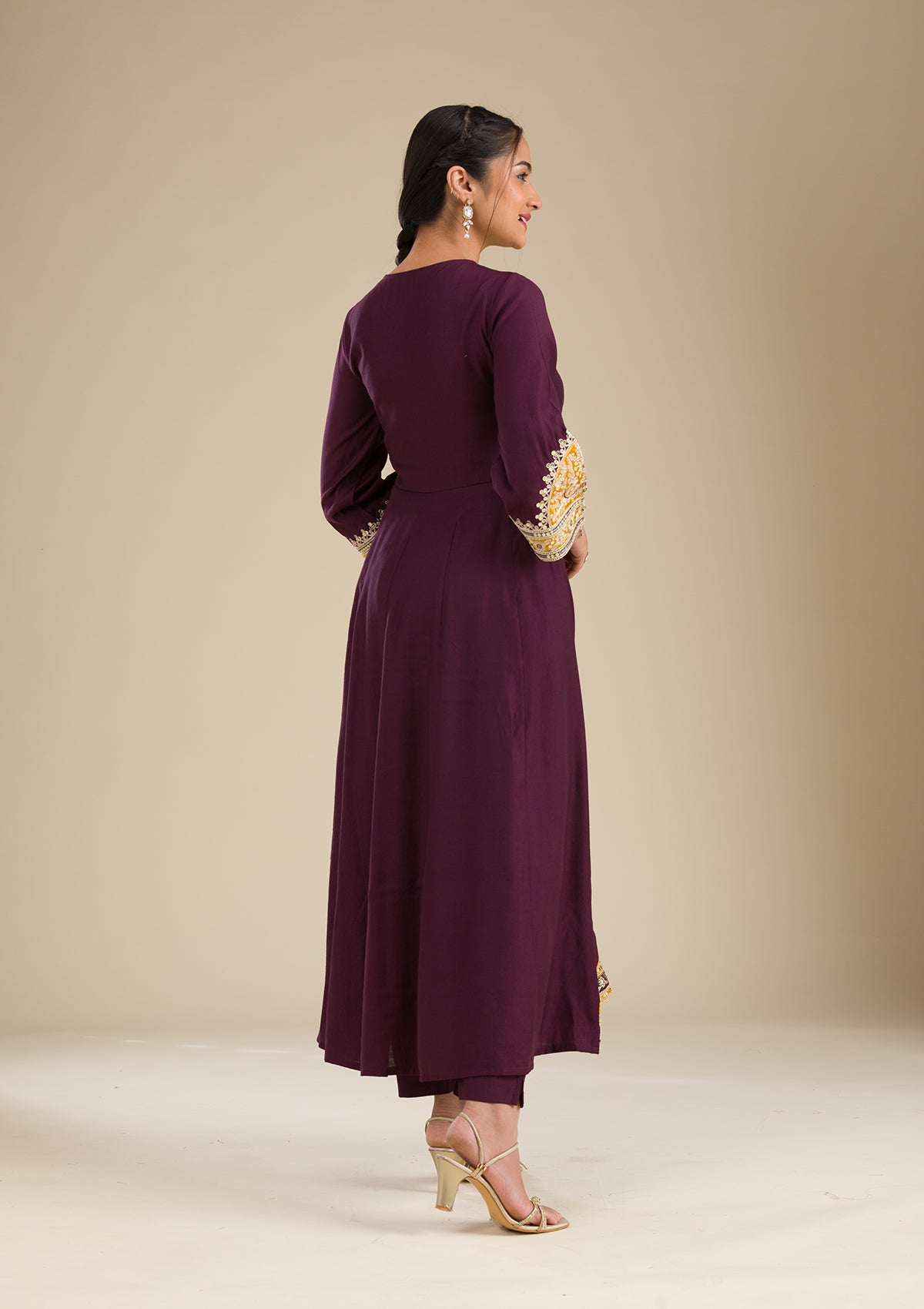 Koskii Wine Zariwork Chiffon Readymade Salwar Suit - view 2