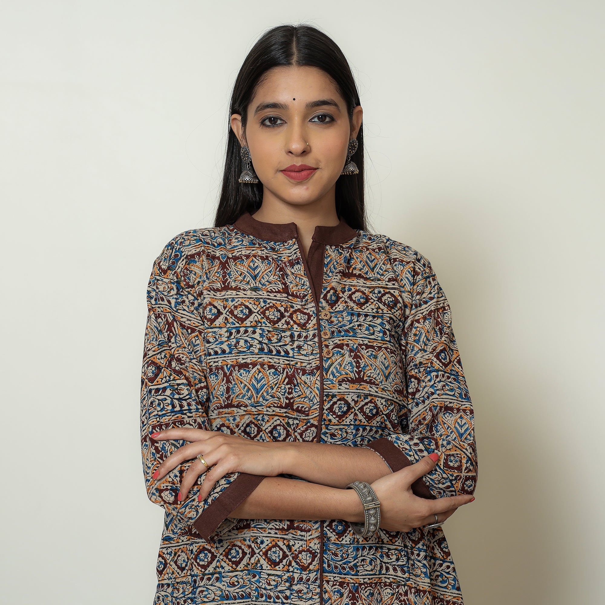 ITOKRI CASUALS Brown - Kalamkari Hand Block Printed Cotton A-Line Kurta 05