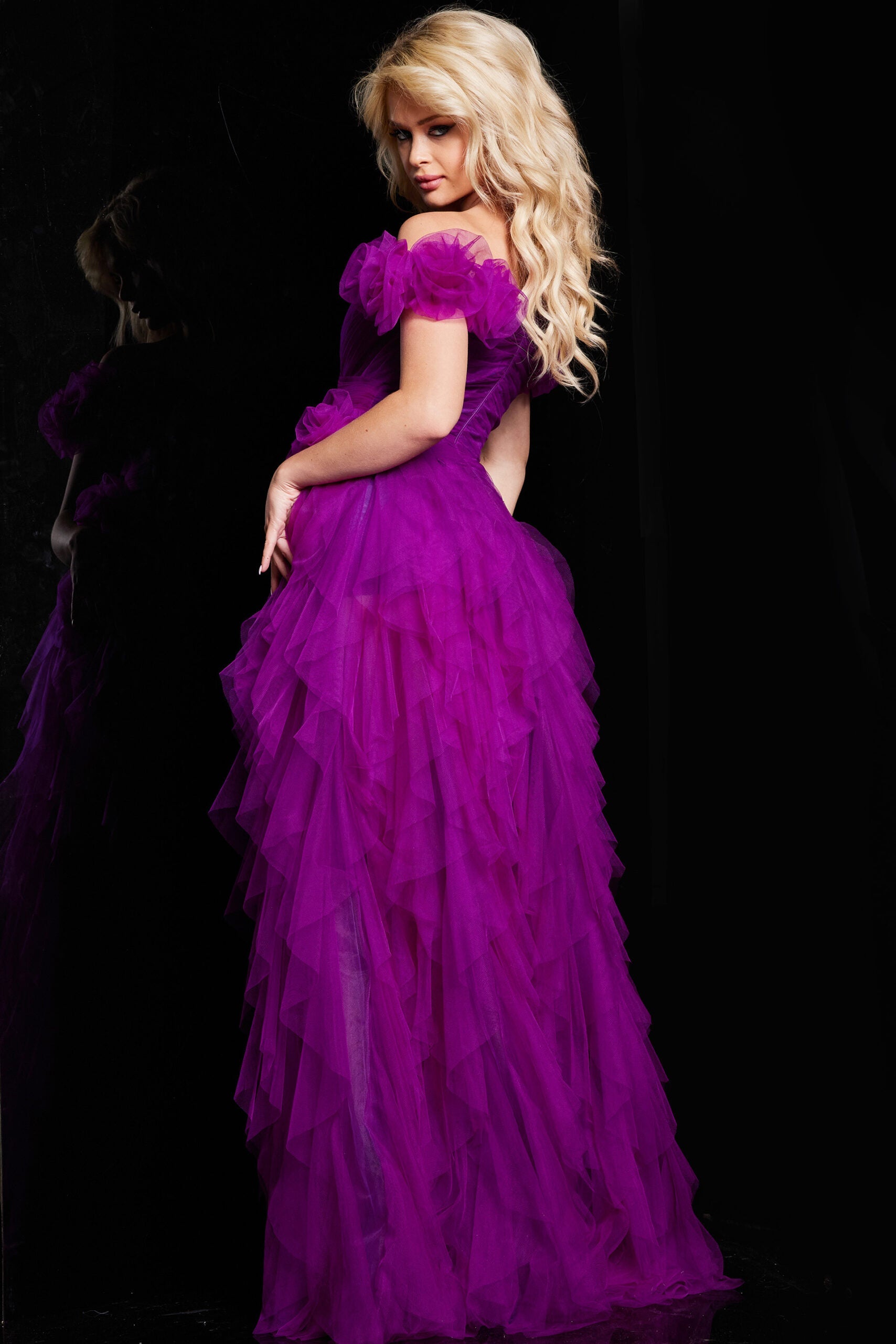 Off Shoulder Ruffled A-line Slit Gown by Jovani 26312 - view 2