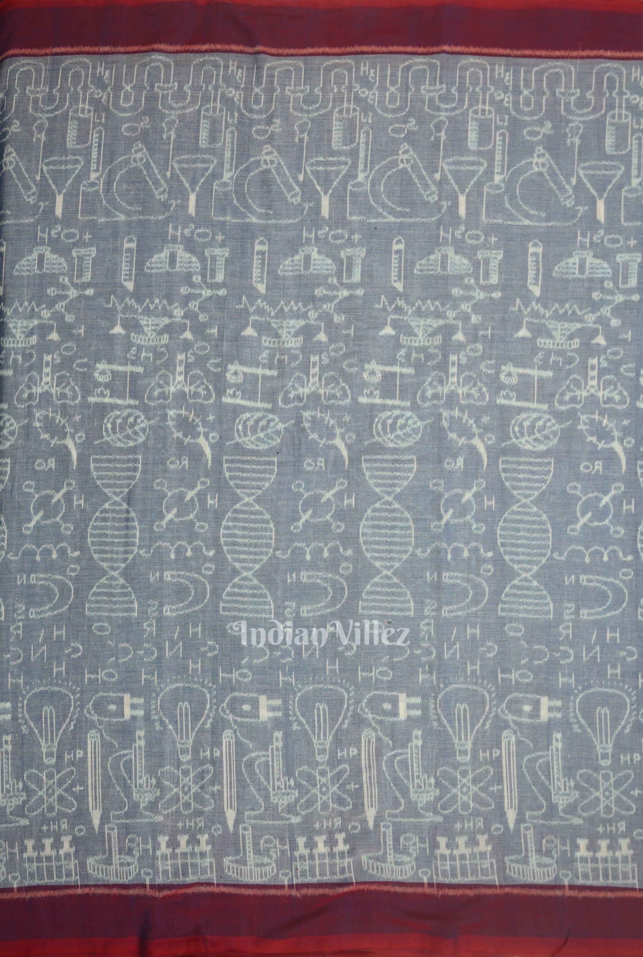 IndianVillèz Light Blue Sceince Theme Sambalpuri Odisha Ikat Cotton Fabric - view 3