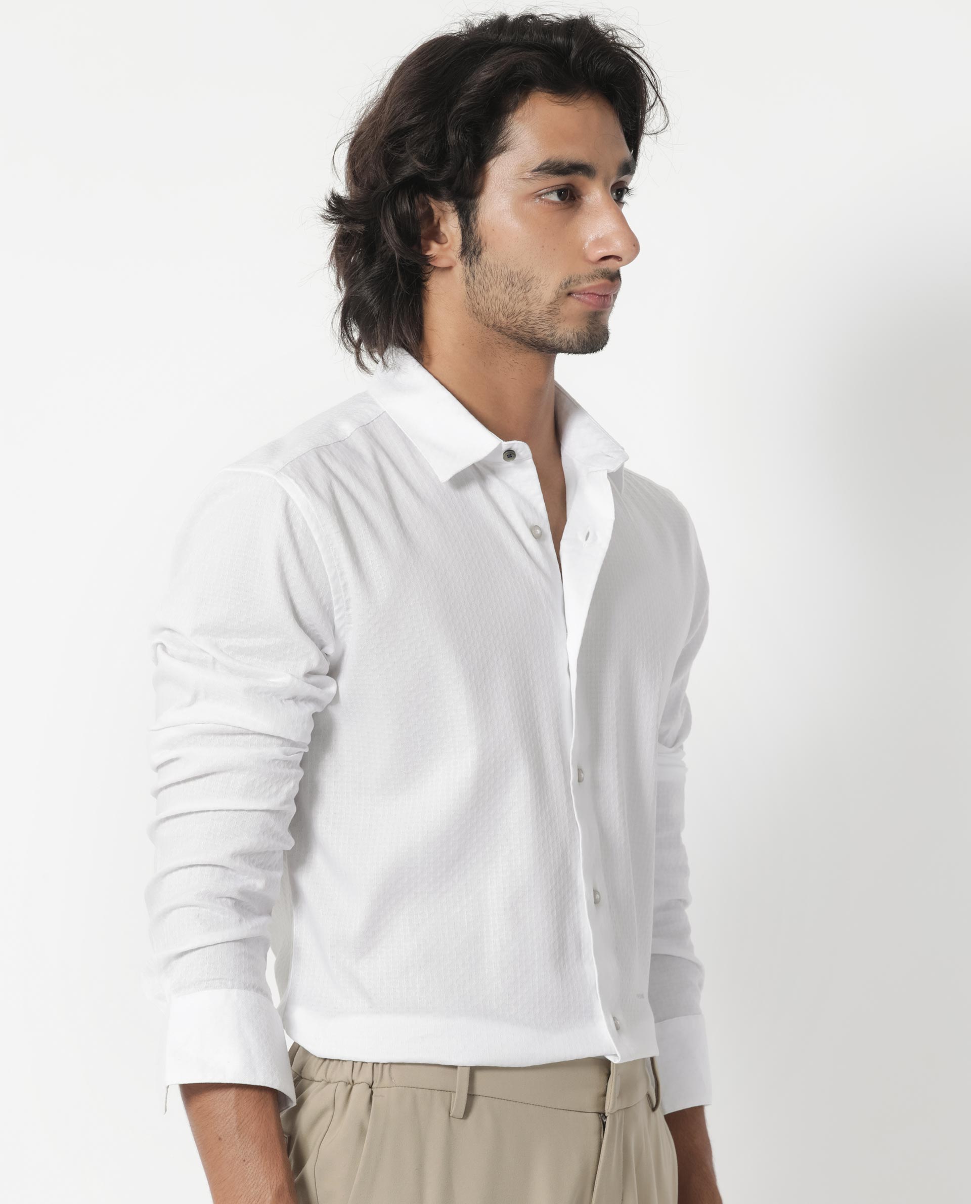 Rare Rabbit Men's Gleny White Cotton Polyester Fabric Full Sleeves Dobby Shirt - view 6