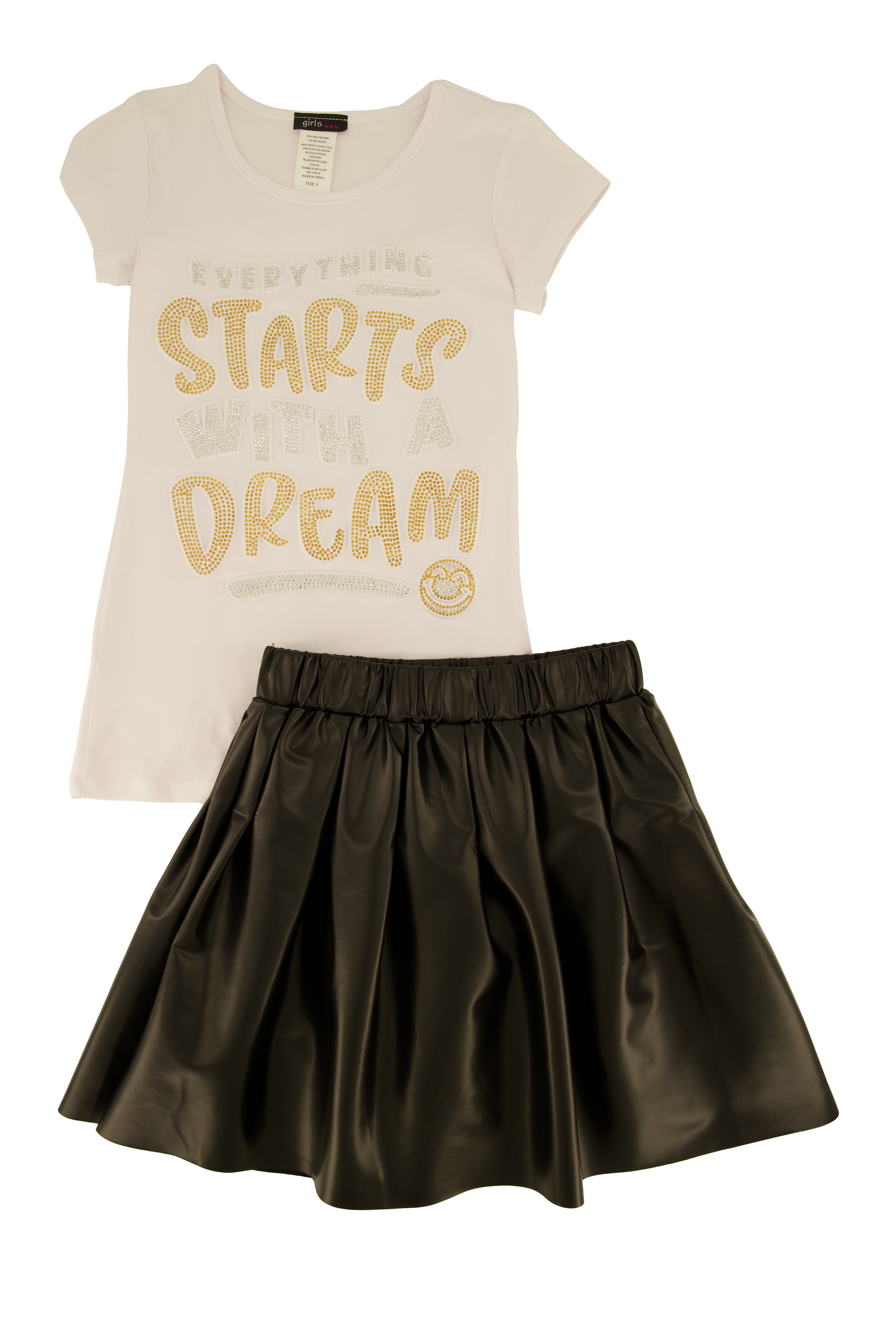 Rainbow Shops Little Girls Everything Starts With A Dream Top and Pleated Skirt