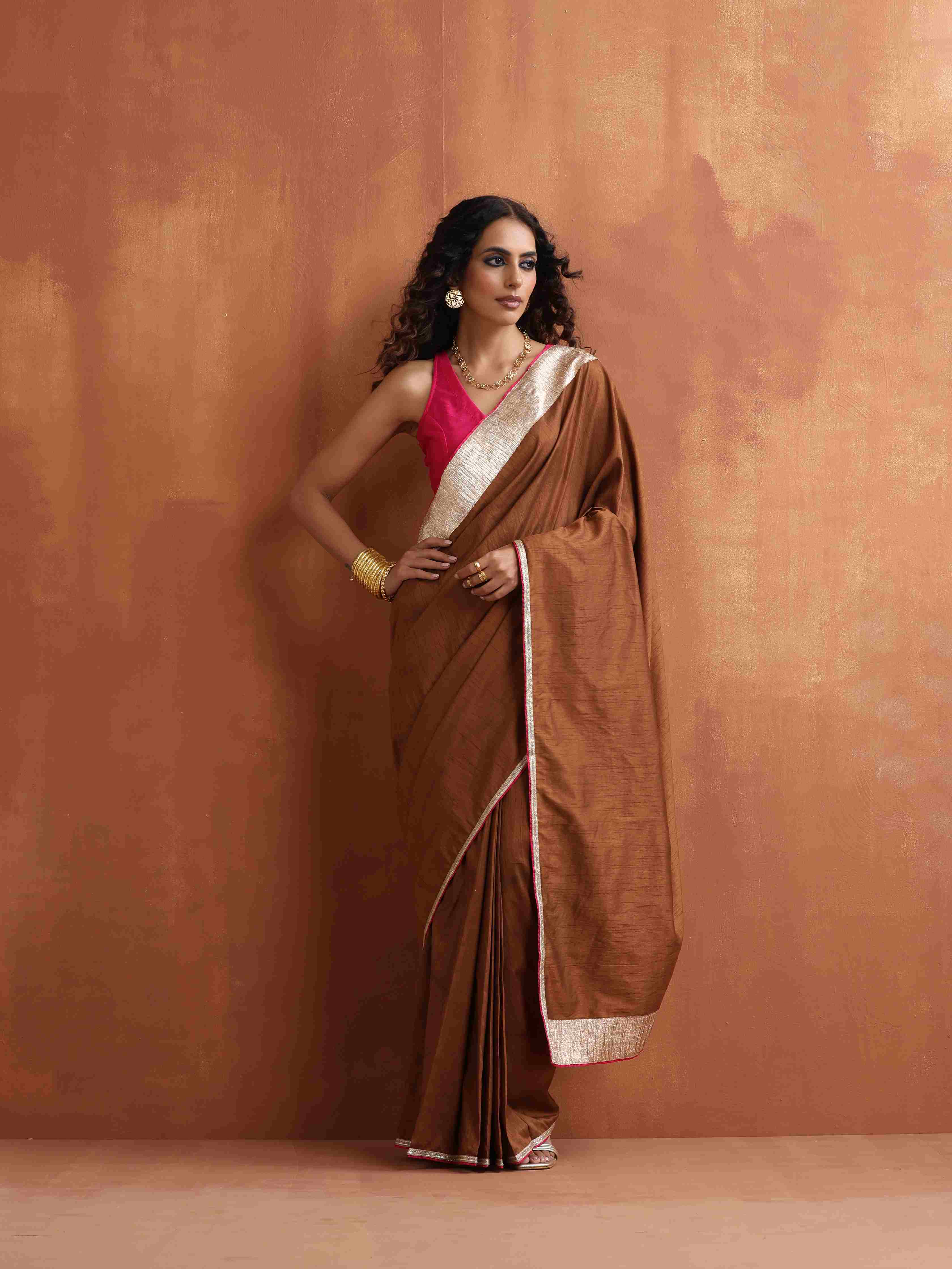 trueBrowns Brown Silk Ready To Wear Saree – Women's - view 2
