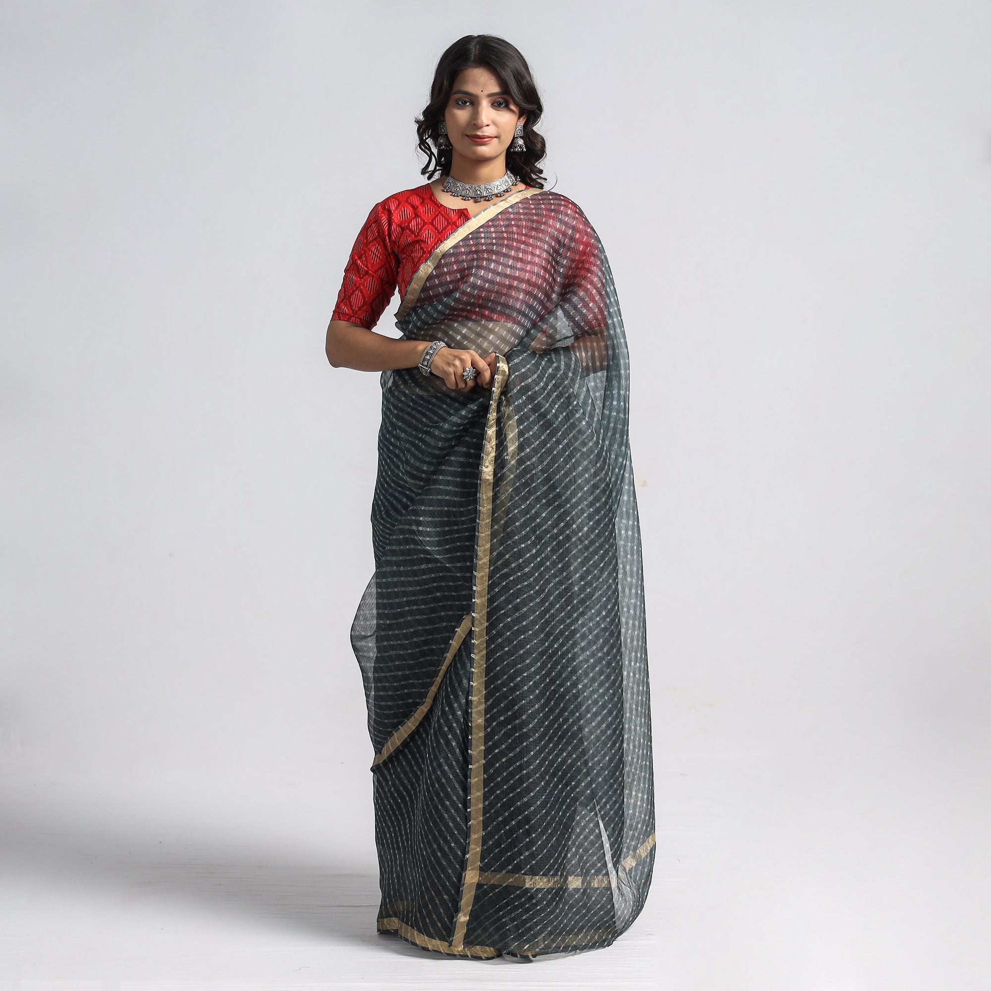 LEHARIYA BY BADSHAH MIYAN Black - Leheriya Tie-Dye Kota Doria Silk Saree