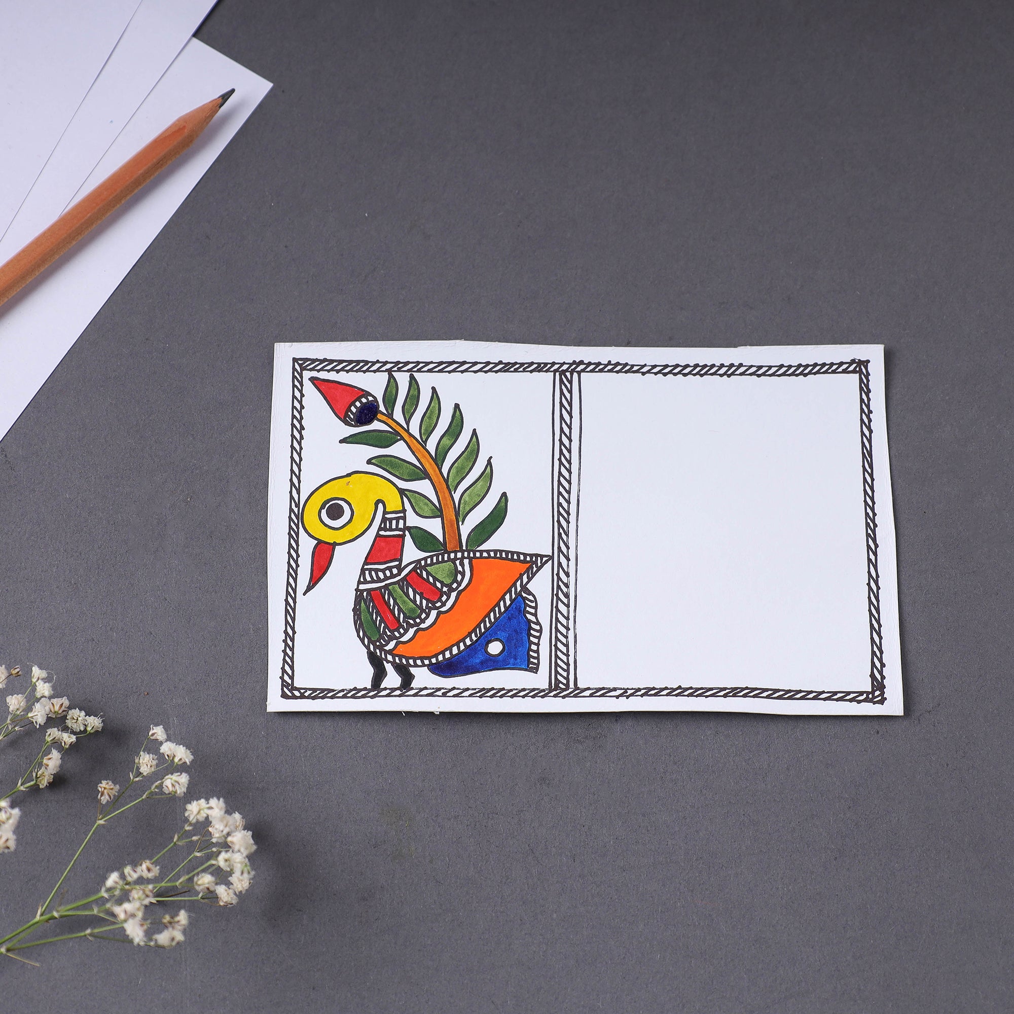 ITOKRI CRAFTS INITIATIVE Assorted - Madhubani Handpainted Post Card (3.5 x 5.5 in)