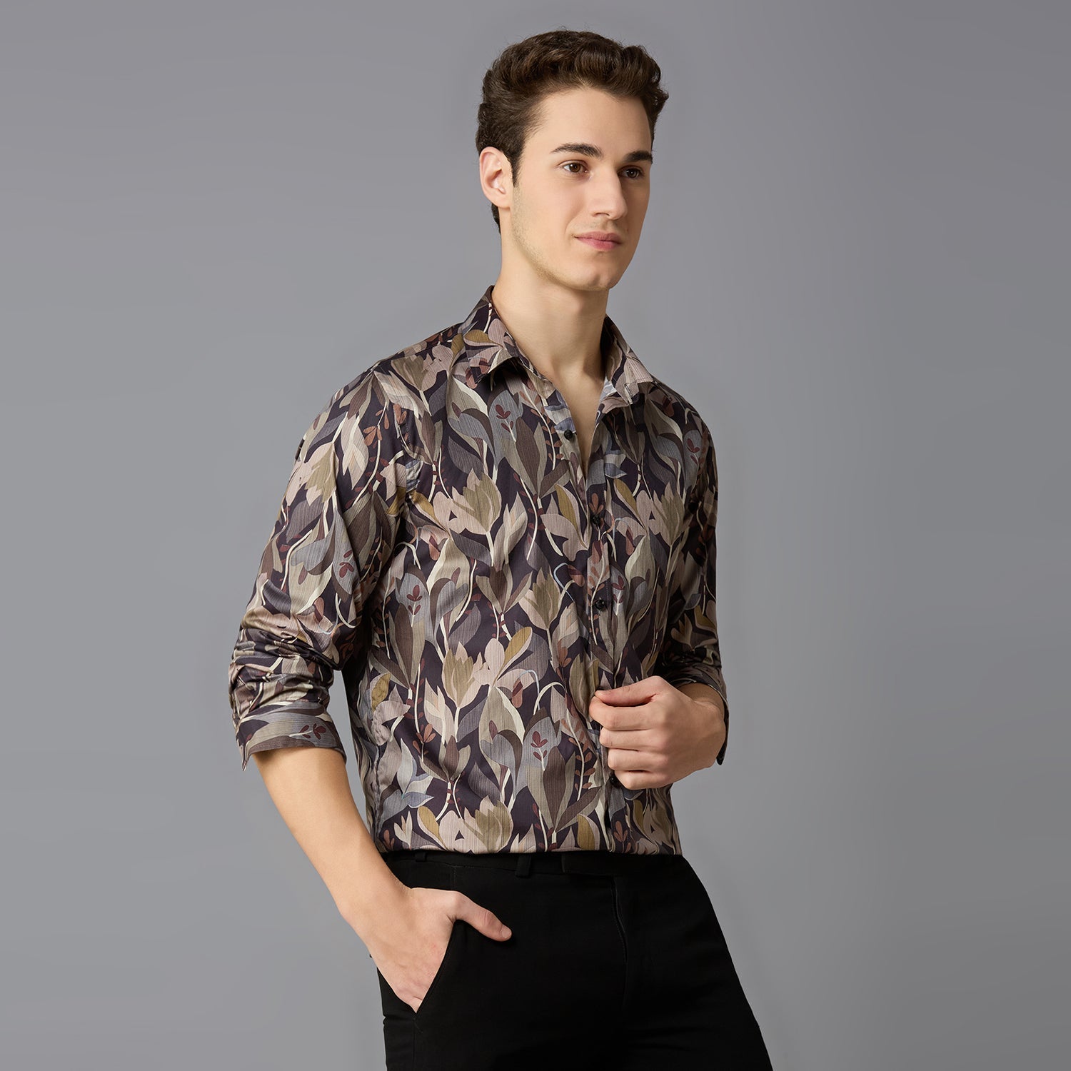 MARK & ALBERT Giza Cotton Printed Shirt – Beige - view 2