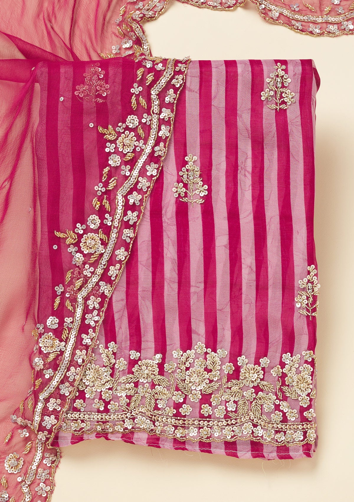 Koskii Rani Pink Cutdana Semi Crepe Unstitched Salwar Suit - view 6
