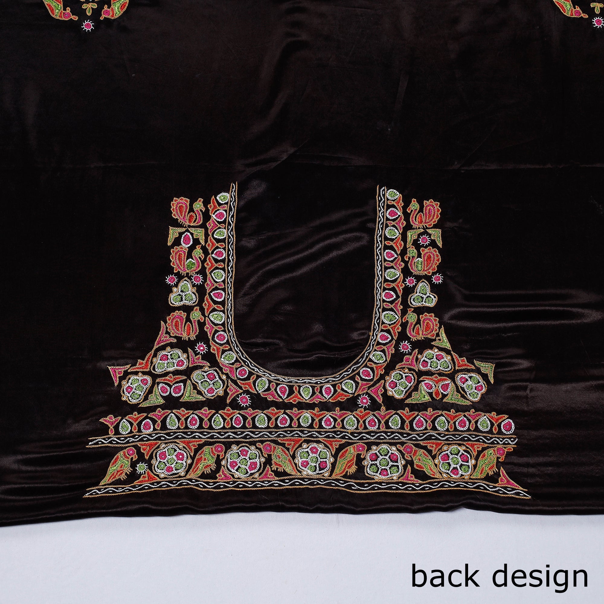 KACHCHH JI CHHAAP Black - Kutch Hand Embroidery Mashru Silk Blouse Piece - view 3