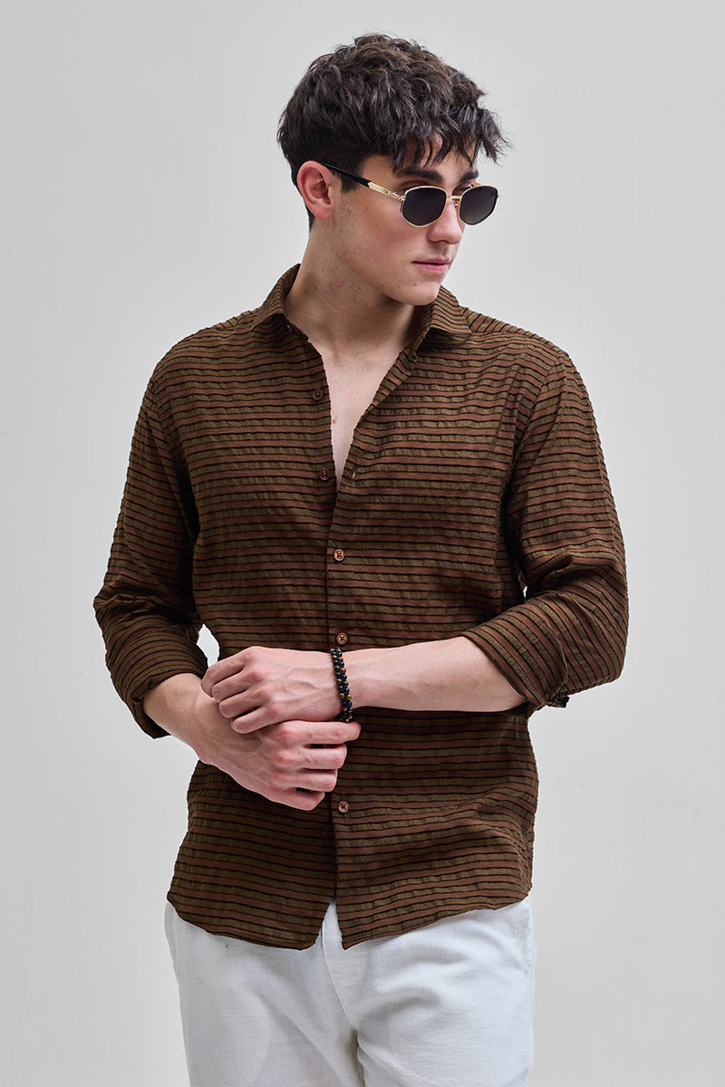 SNITCH Brown Textured Stripes Shirt - view 5