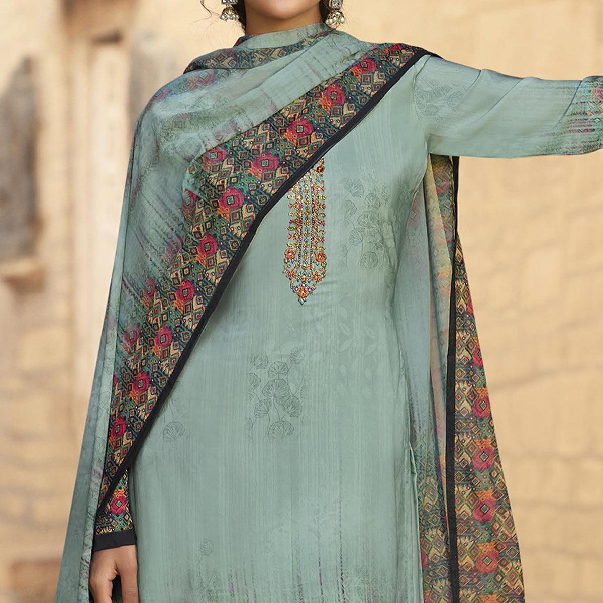 BlackTree grey-digital-printed-art-silk-palazzo-suit - view 3