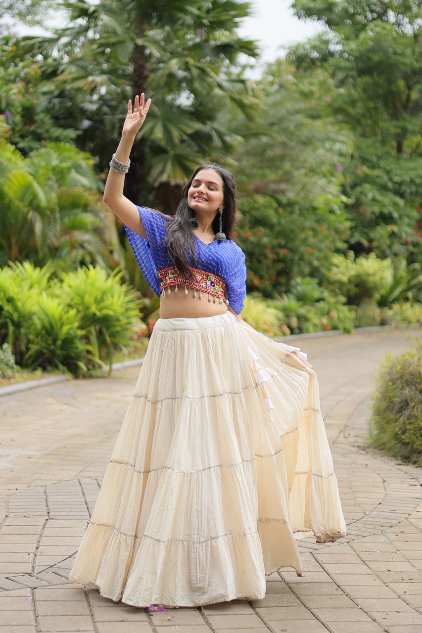 ClothsVilla Blue Elegant Lehenga with Leheriya Print Blouse