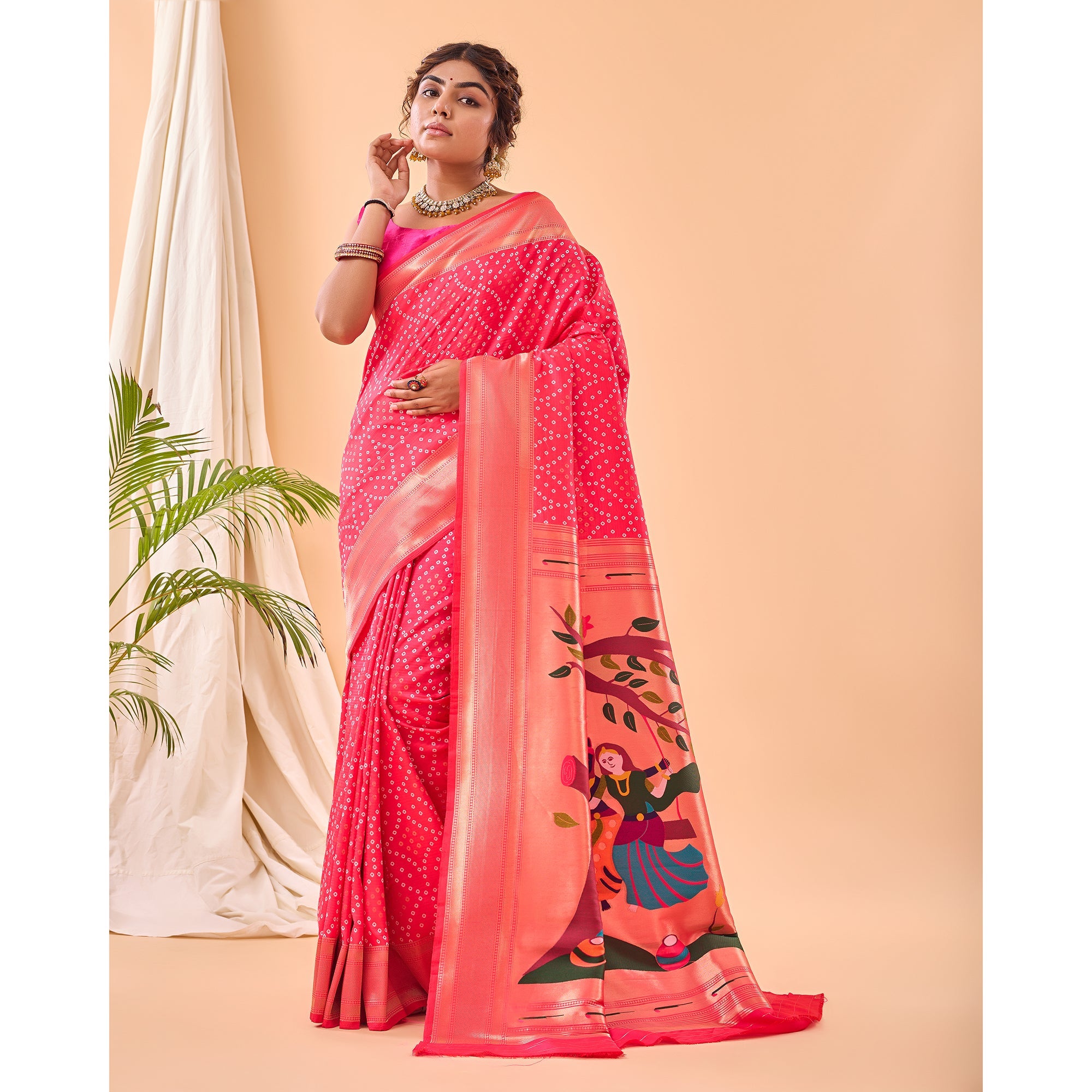 TASARIKA COUTURE Bandhej Paithani Pink Paithani Silk Handwork Saree