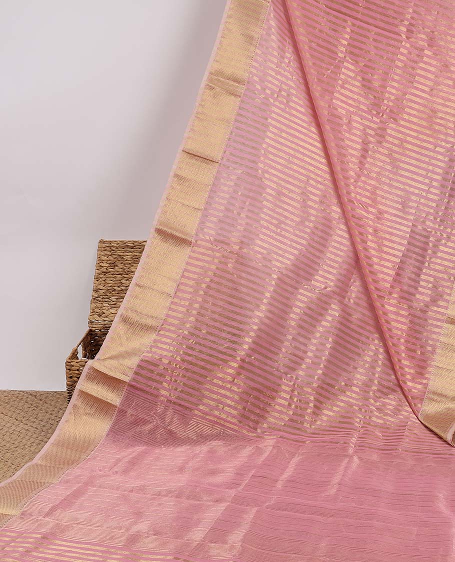 Pothys Pink striped crushed tissue saree, traditional design zari border & pallu of stripes