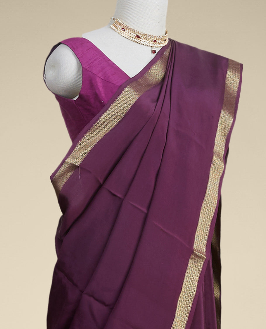 Pothys Purple mysore silk saree with self aryle pattern border