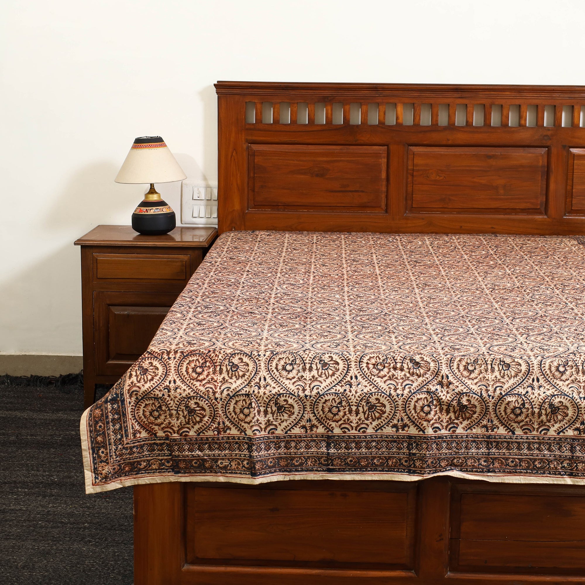 PITCHUKA SRINIVAS KALAMKARI PEDANA Brown - Block Print Cotton Pedana Kalamkari Bed Sheet 14