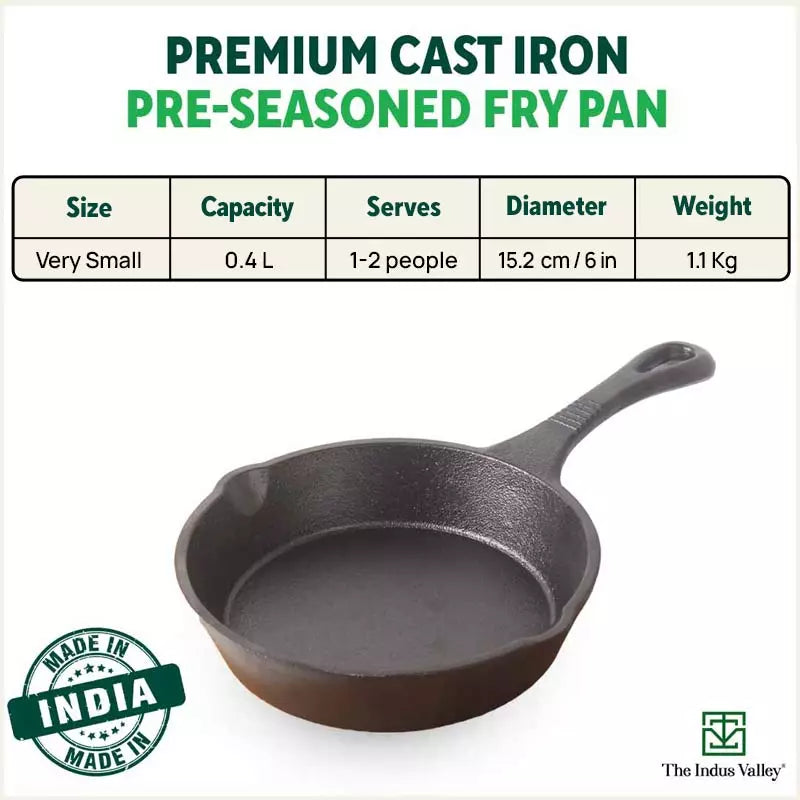 The Indus Valley CASTrong Cast Iron Fry Pan, Pre-seasoned, Nonstick, 100% Pure, Toxin-free, Induction, 15.2cm, 0.4L, 1.1kg - view 3
