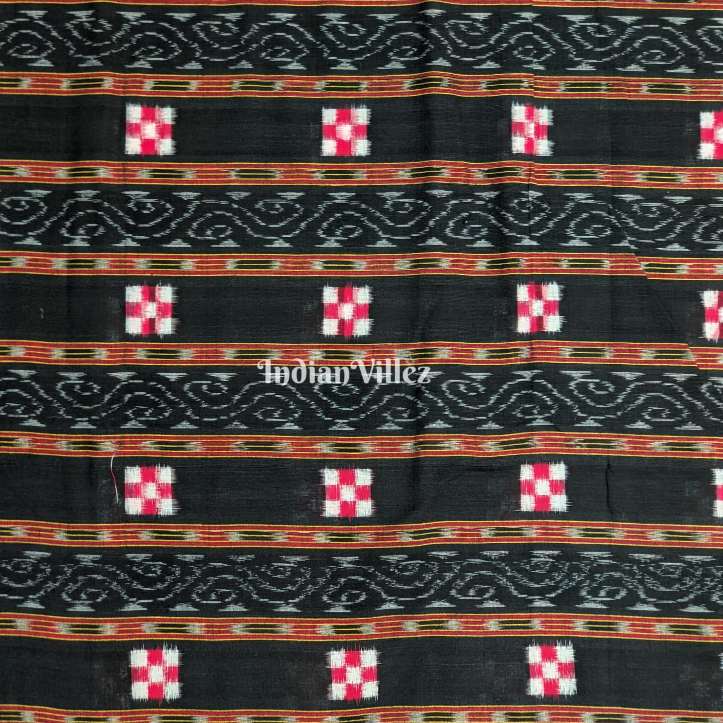IndianVillèz Black Pasapali Motif Odisha Ikat Sambalpuri Cotton Fabric - view 3