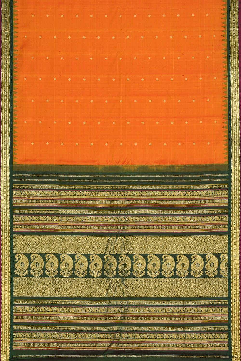 Kalanjali Gadwal Silk Coral Orange Saree – Women's - view 3