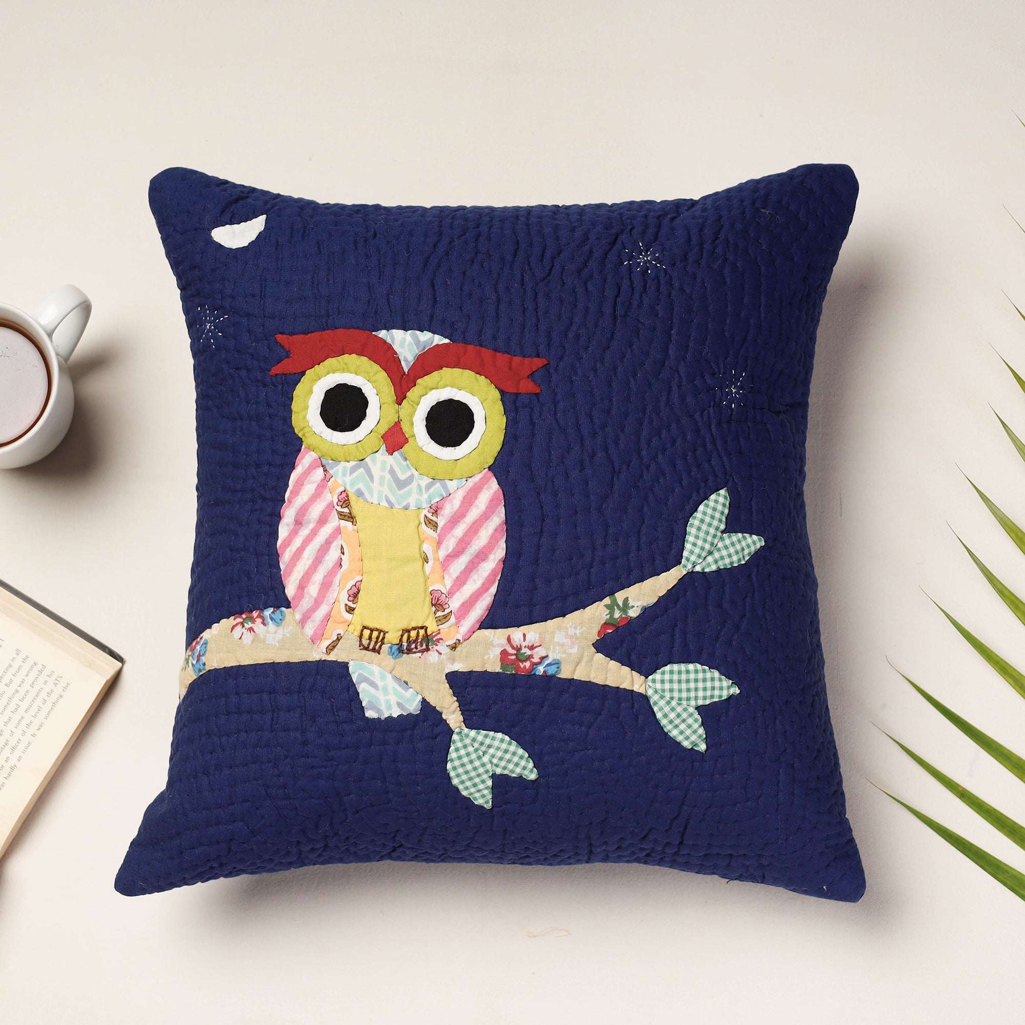 PURKAL STREE SHAKTI SAMITI Blue - Applique Quilted Cotton Cushion Cover (16 x 16 in)