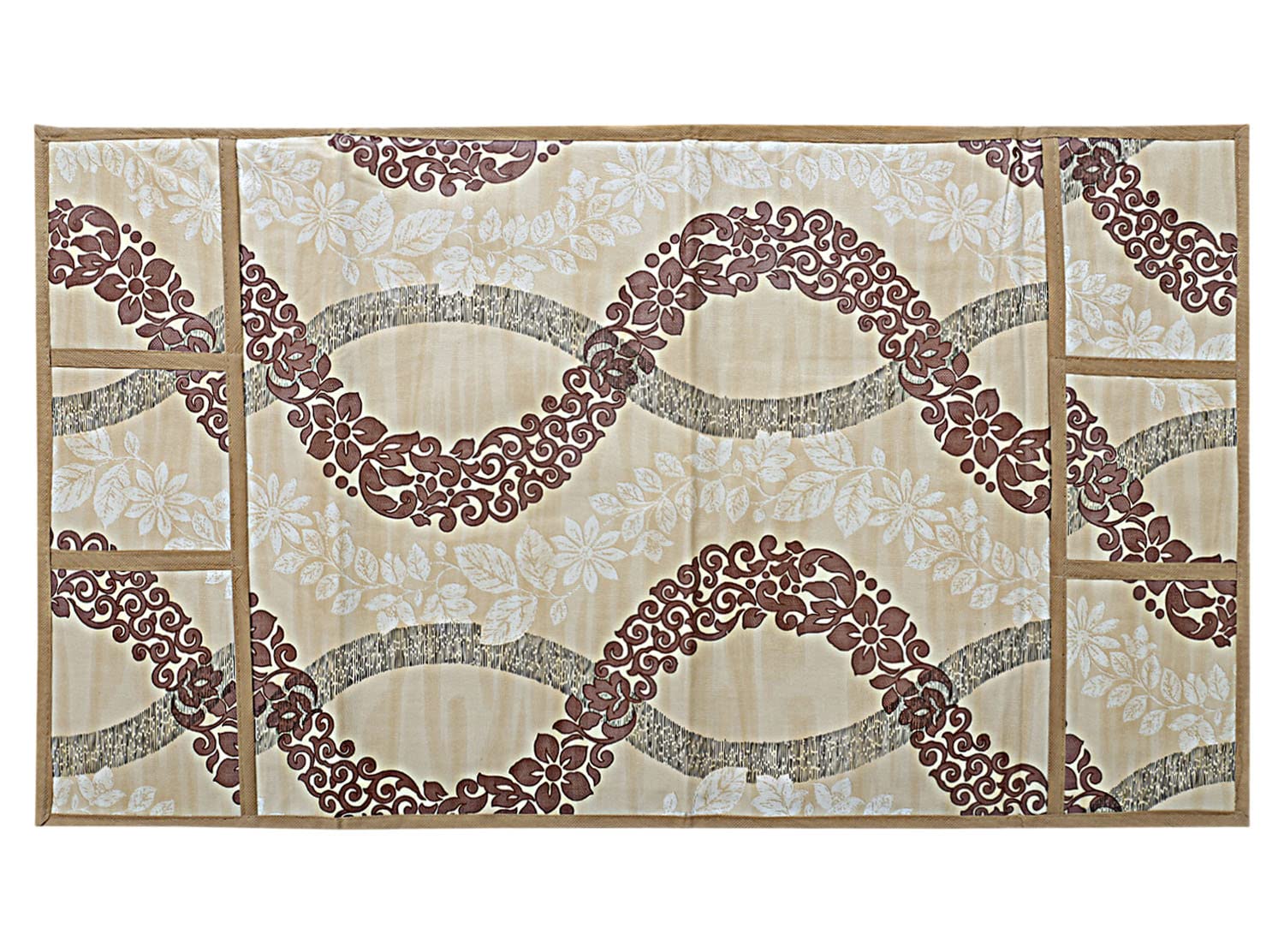 Kuber Industries Leaf Print PVC Fridge Top Cover, Protect for Scratches with 6 Utility Side Pockets (Cream) - view 2
