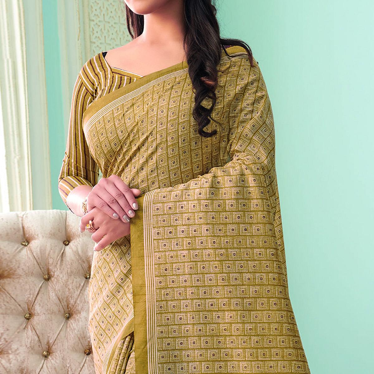 Peachmode Dazzling Beige Colored Casual Wear Printed Bhagalpuri Saree - view 2