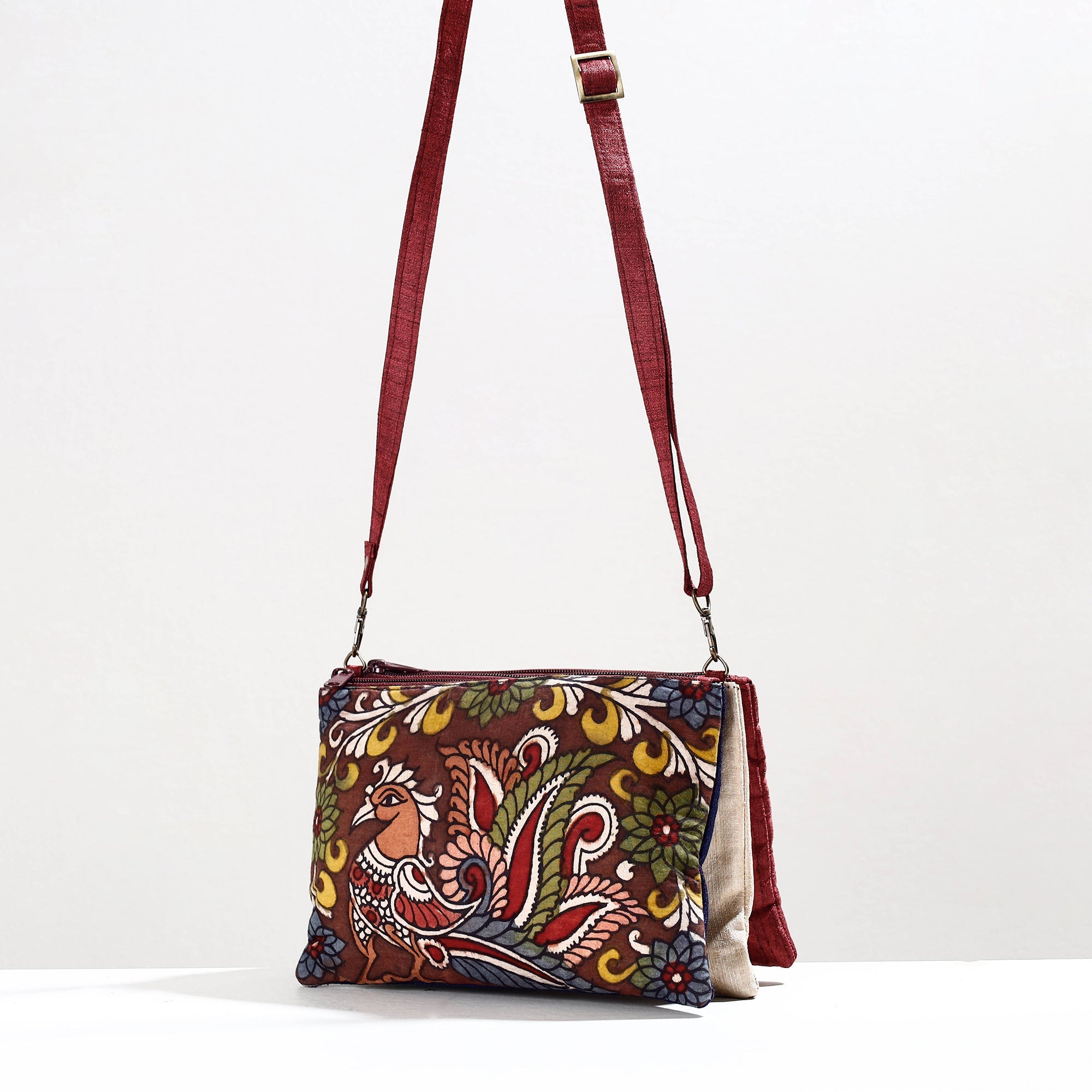 DWARAKA PLUS Brown - Handpainted Kalamkari Natural Dyed Ghicha Silk Sling Bag - view 2