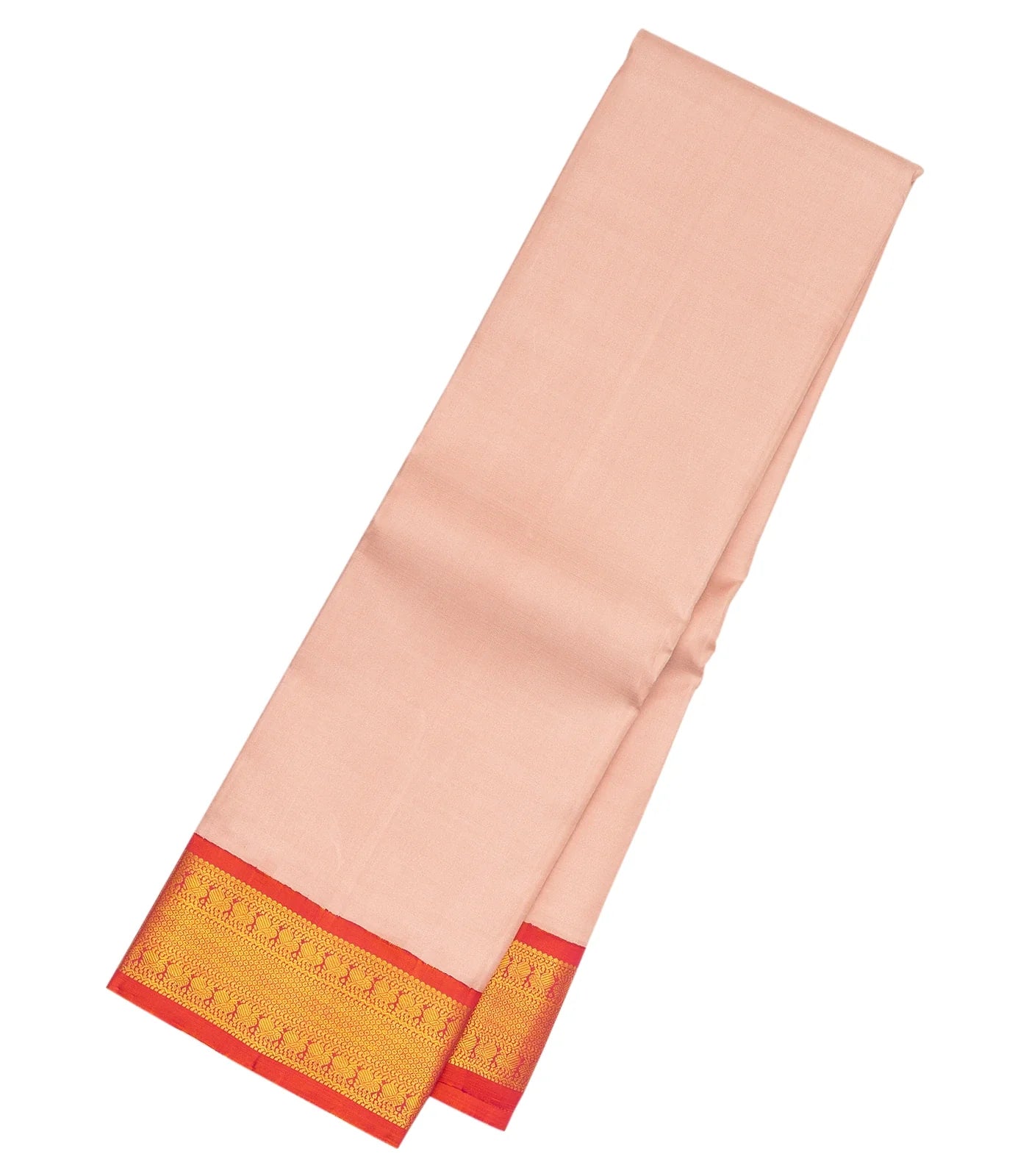 RmKV Baby Pink Handloom Korvai Kanchipuram Silk Saree With Orange Border