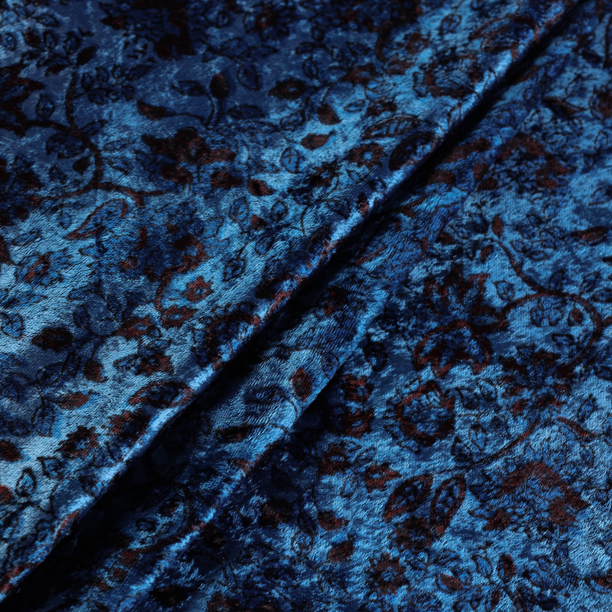 AJRAKH BY JABBAR KHATRI Blue - Block Printed Velvet Natural Dyed Ajrakh Fabric 07 - view 2