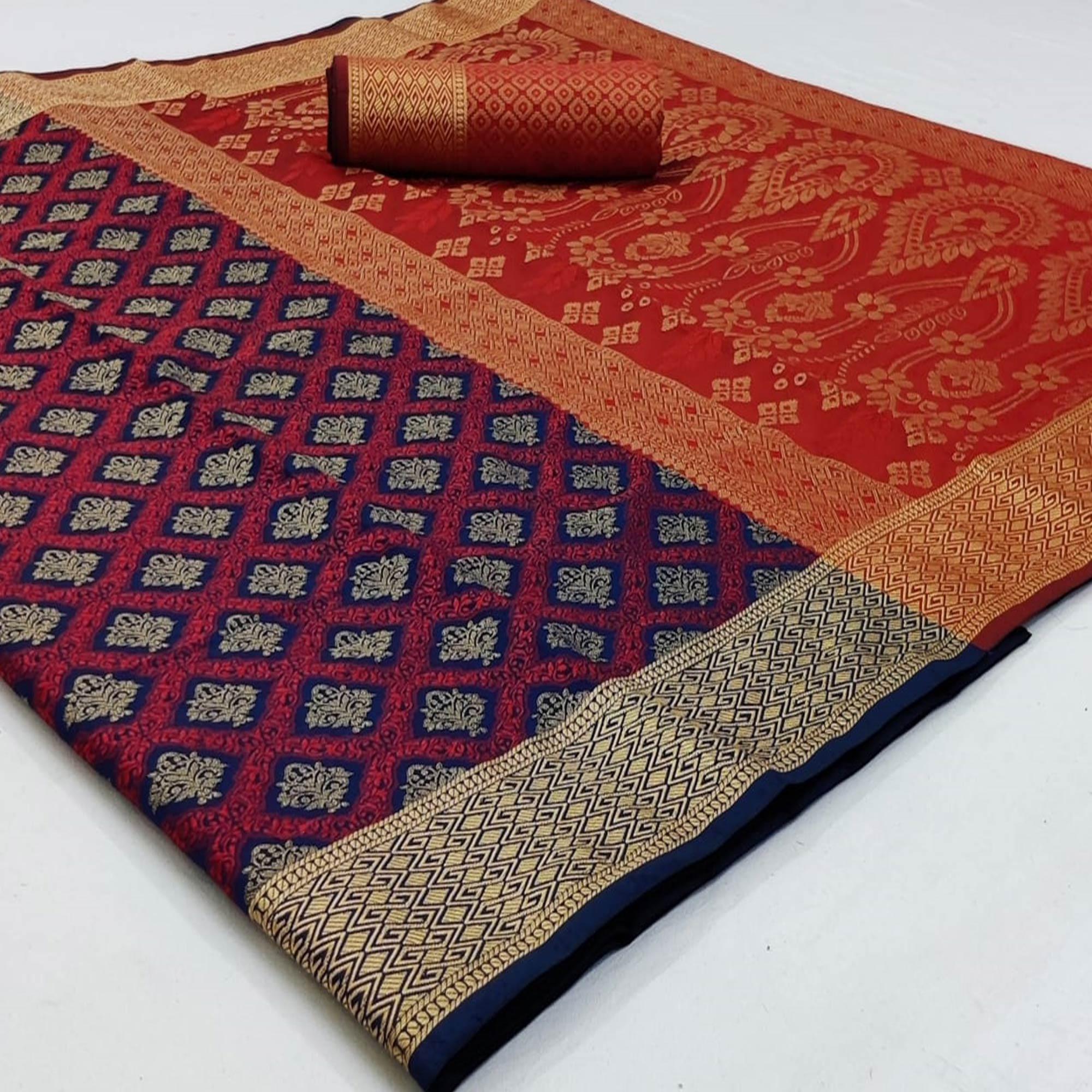 Peachmode Ideal Navy Blue Colored Festive Wear Woven Patola Silk Saree