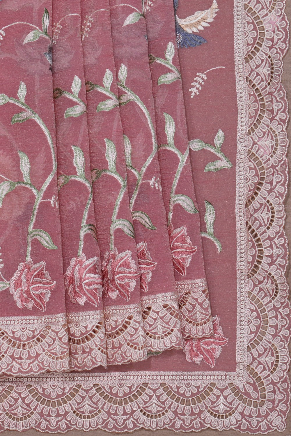 Kalanjali Crushed Organza Tissue Embroidery Saree