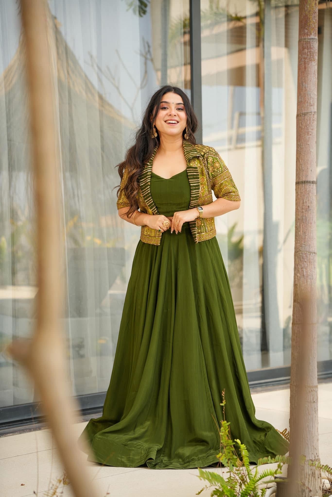 Idaho-o Enchanted jade green skirt set
