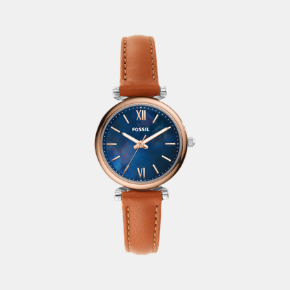 Fossil Carlie Women Quartz Blue Mother Of Pearl Dial Analog Leather Watch ES4701