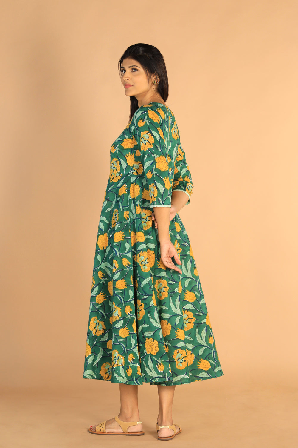 Kalanjali Ethnics Floral Sanganeri hand block printed cotton dress - view 6