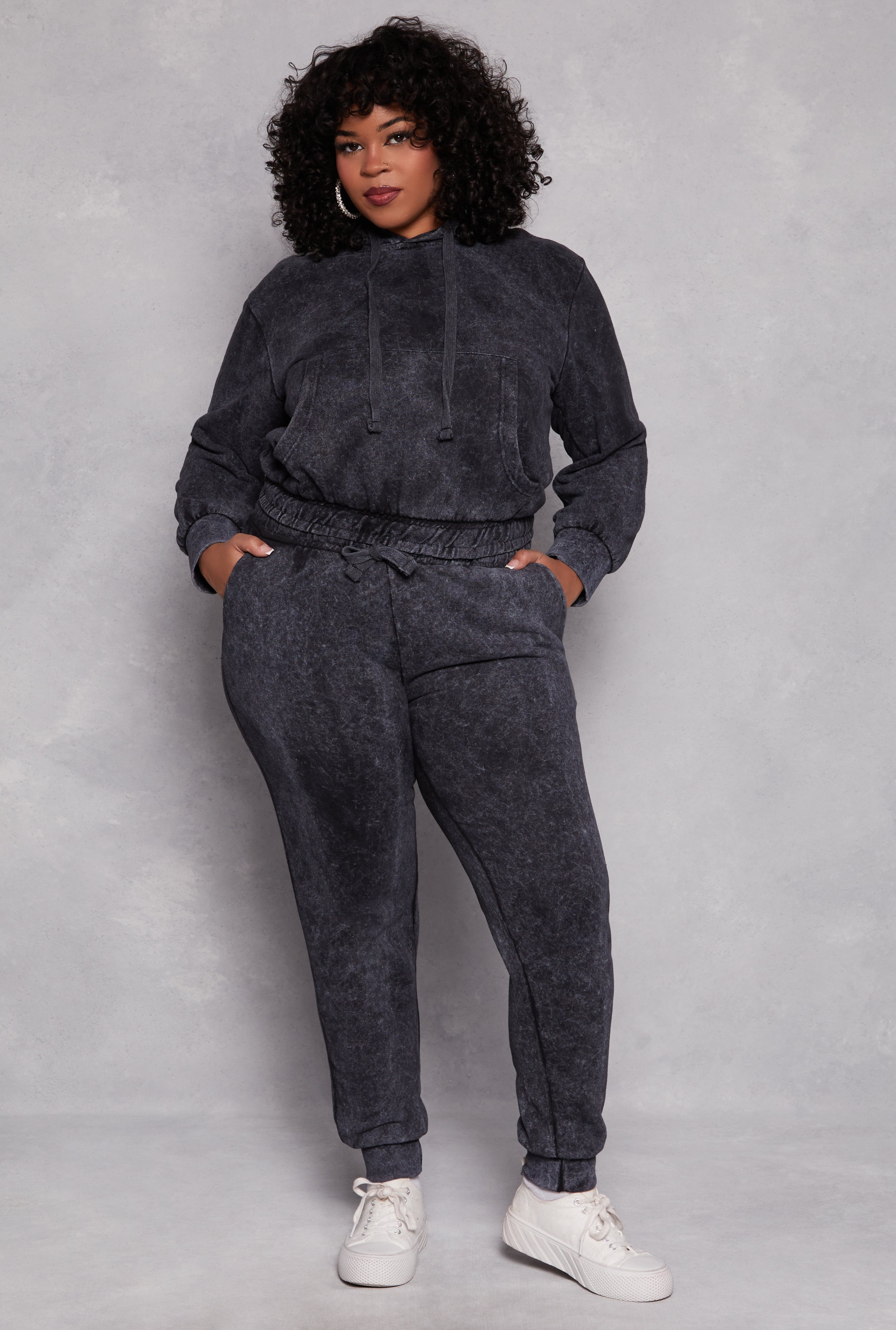 Rainbow Shops Plus Size Acid Wash Drawstring Joggers