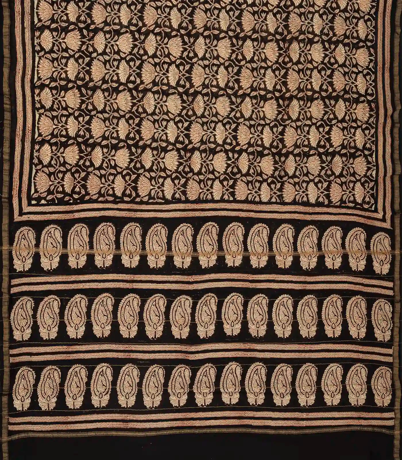 RmKV Black Chanderi Cotton Saree Printed With Floral Vine Motifs - view 2