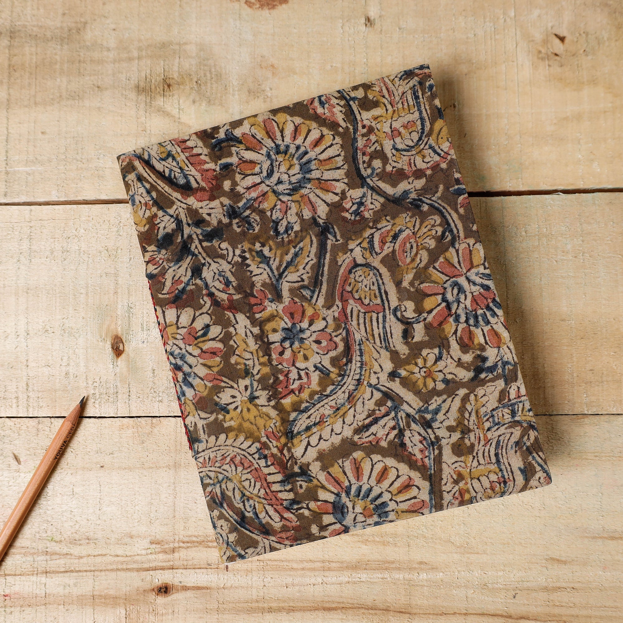 BINDAAS UNLIMITED Brown - Kalamkari Fabric Cover Handmade Paper Notebook (9 x 7 in)