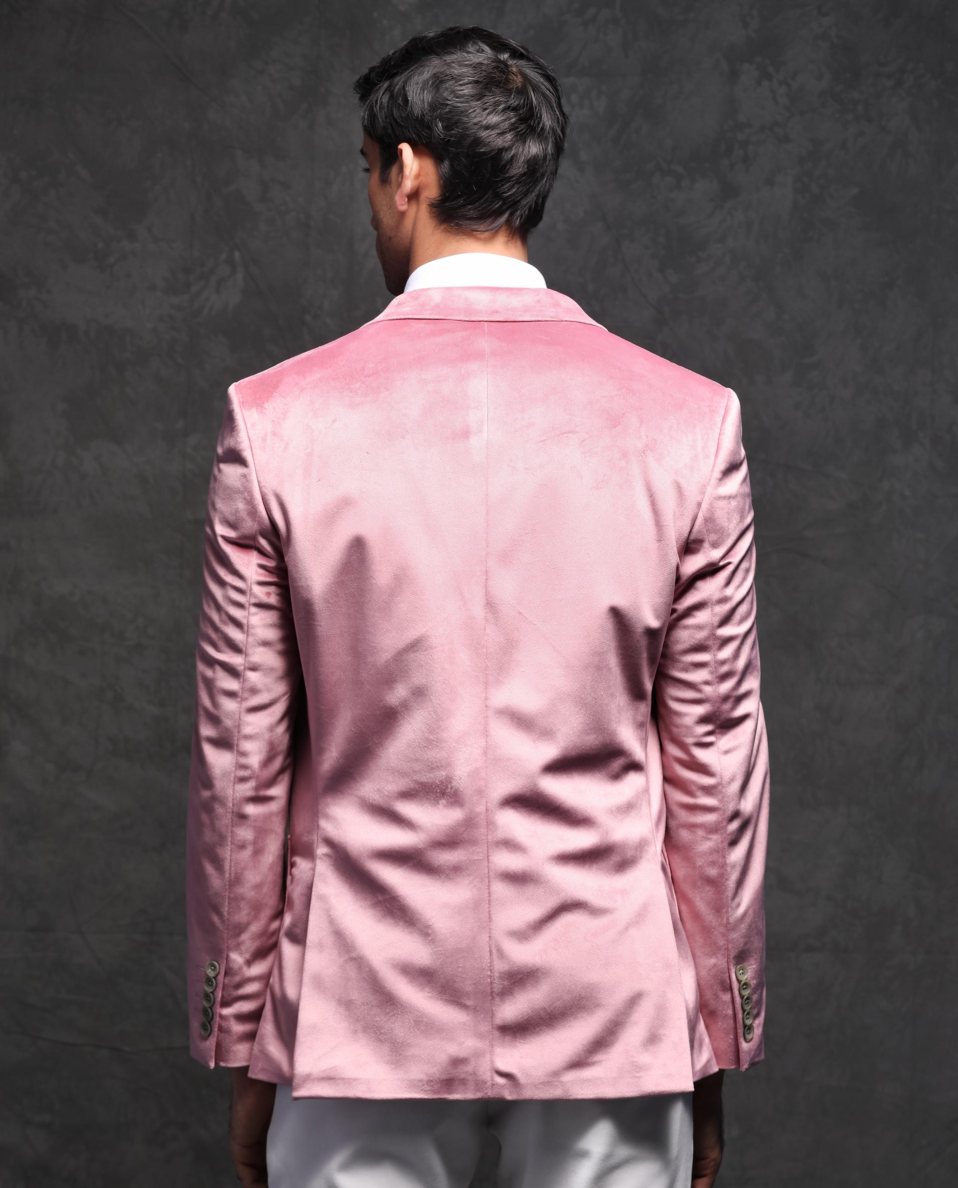 Rare Rabbit Men's Mazey Pink Polyester Fabric Peak Lapel Single Breasted Tailored Fit Velvet Blazer - view 9