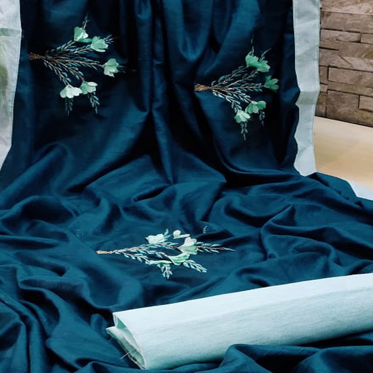 Peachmode Imposing Teal Blue Colored Festive Wear Woven Dola Silk Saree - view 2