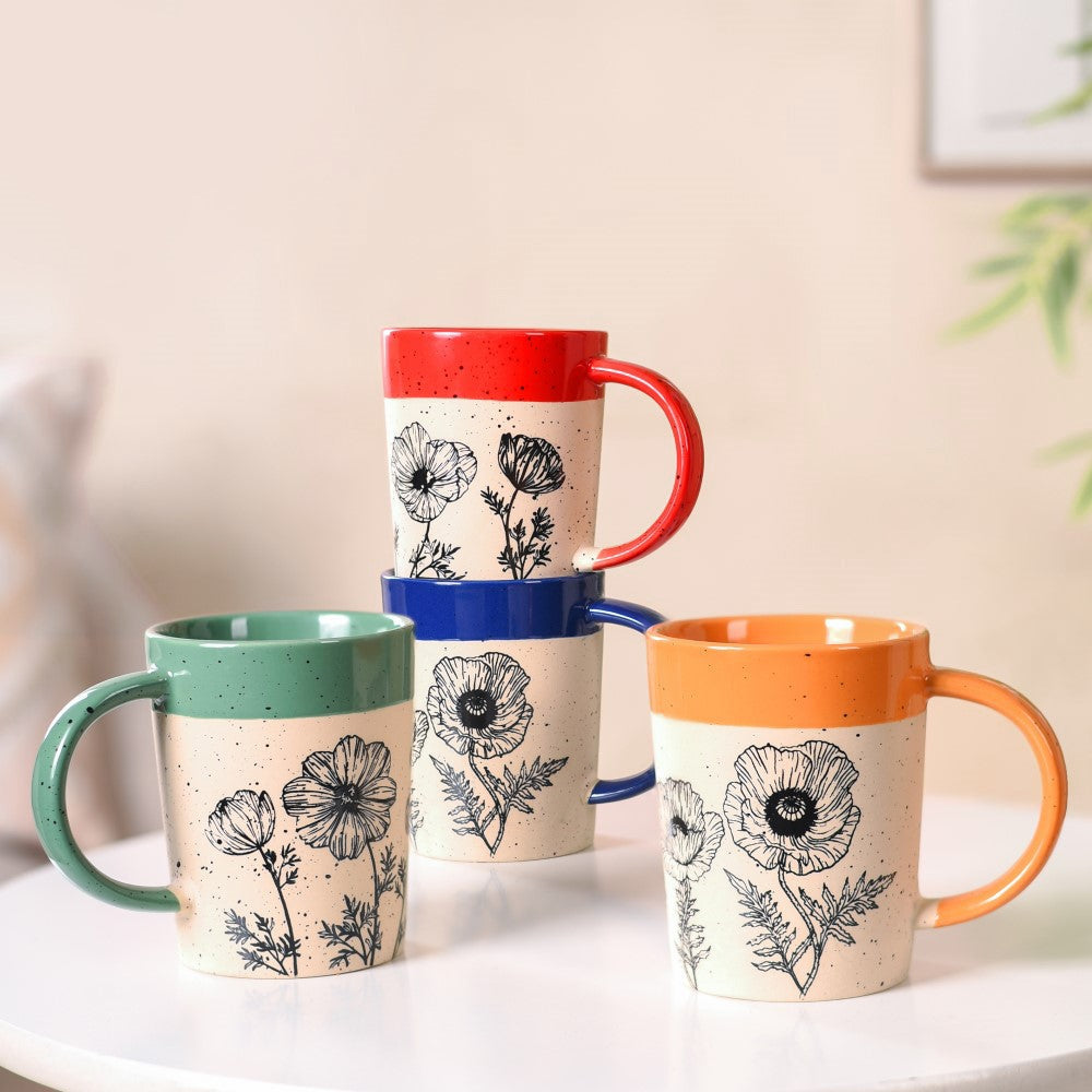 Nestasia Poppy Grove Ceramic Coffee Mug Set Of 4 450ml