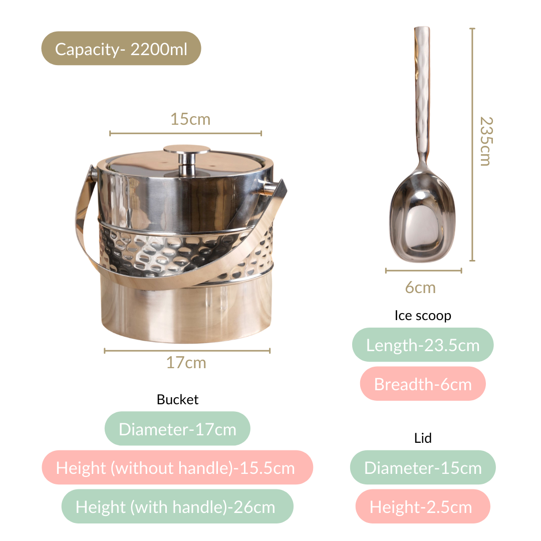 Nestasia Robust Stainless Steel Ice Bucket With Scoop Shovel 2200ml - view 5