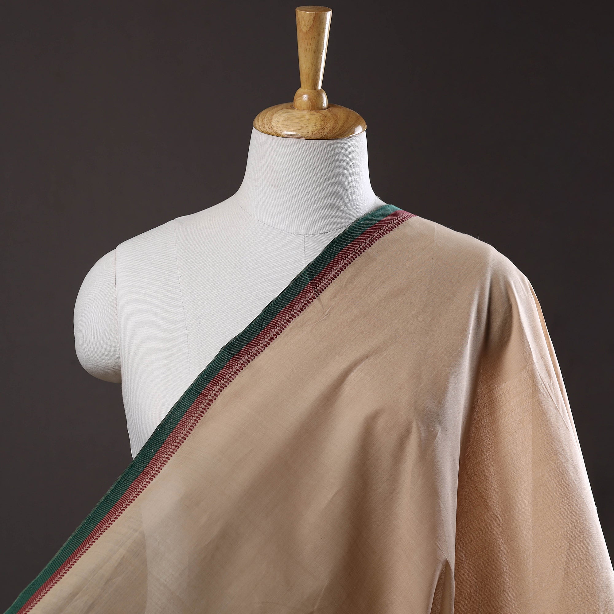 SOUTH KARGHA Beige - Original Mangalagiri Handloom Cotton Thread Border Fabric 01