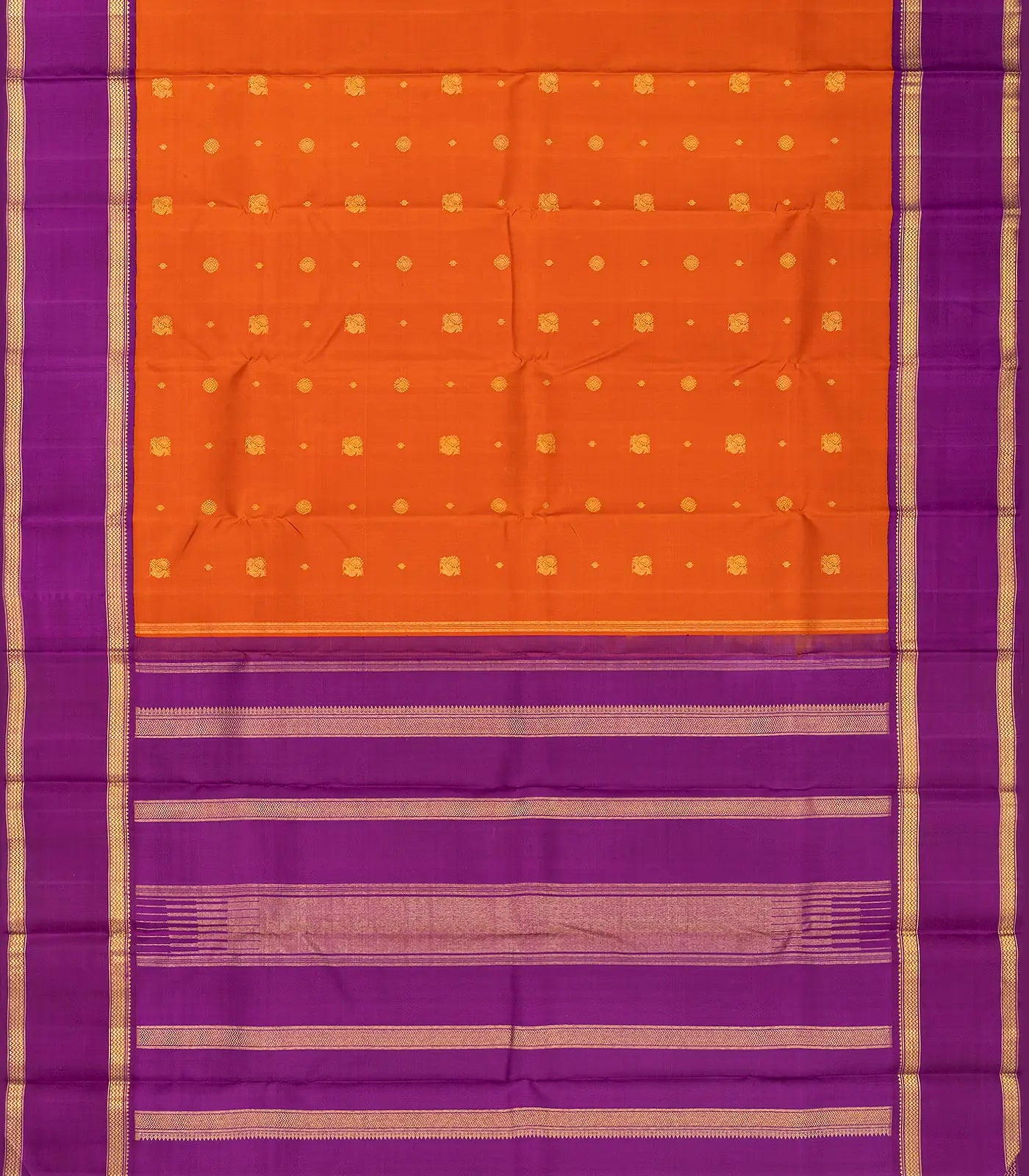 RmKV Orange Handloom Kanchipuram Korvai Silk Saree With Annam Buttas - view 3