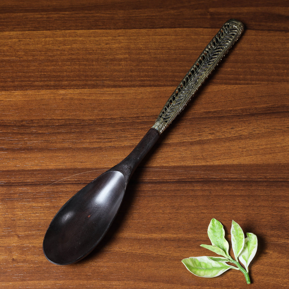 ASHOKA ASSEMBLE - CELEBRATING CRAFTS OF ODISHA Black - Handcarved Tribal Bastar Wooden - Spoon