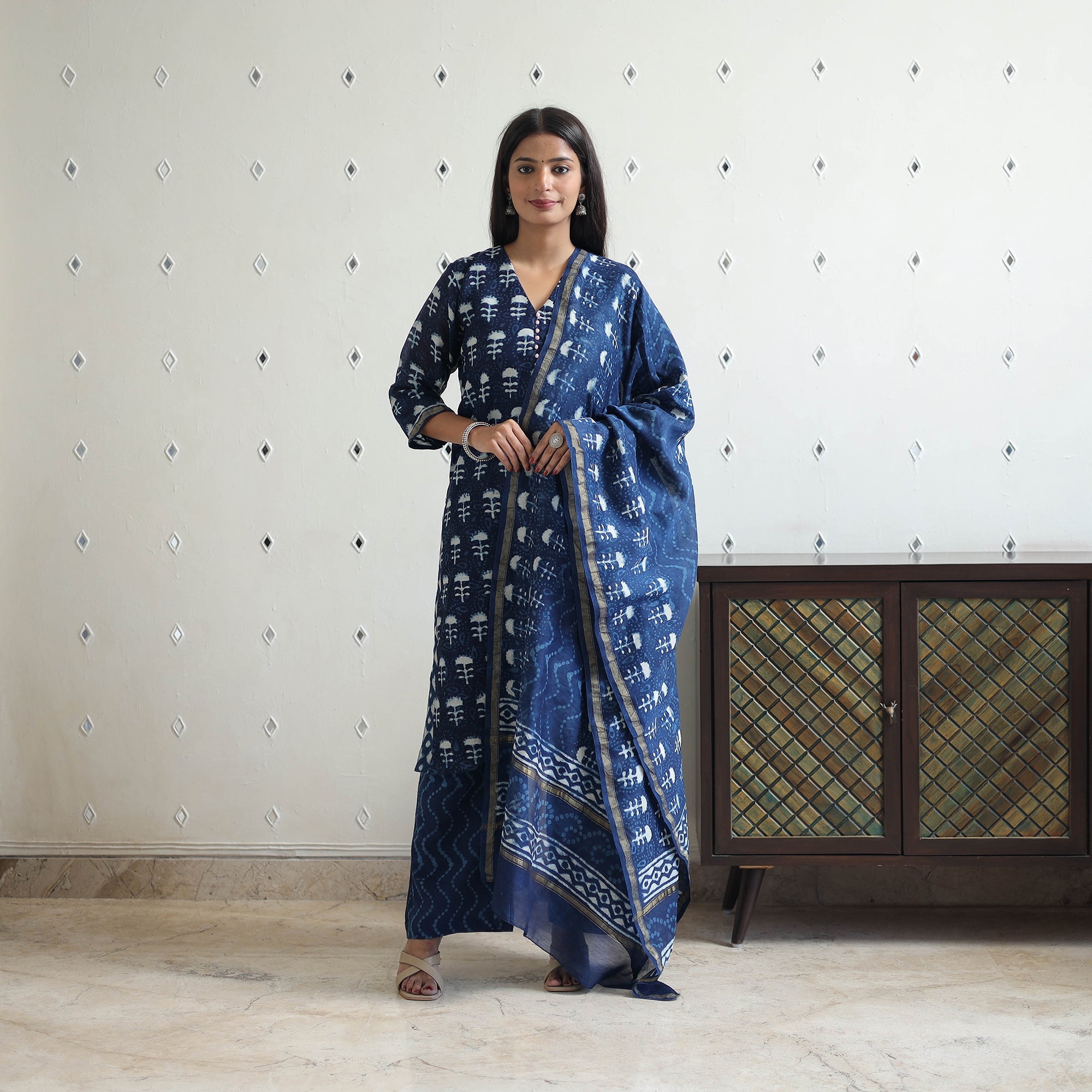 ITOKRI CASUALS Blue - Chanderi Silk Indigo Bagru Block Print Kurta Set 08 - view 2