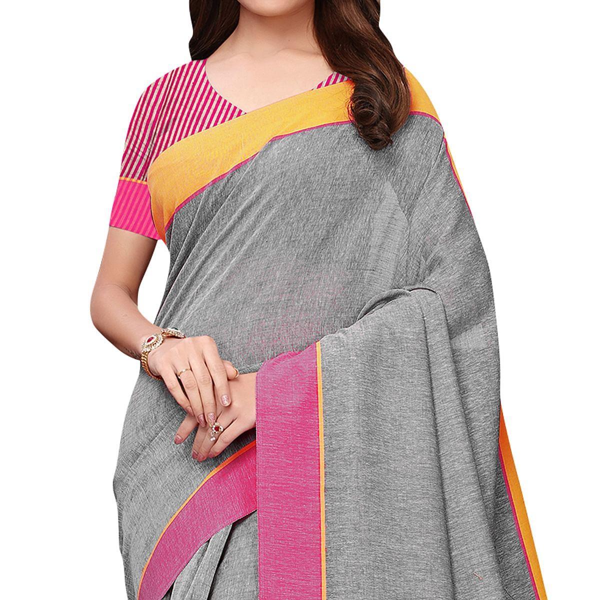 Peachmode Engrossing Gray Colored Casual Wear Linen Saree - view 2