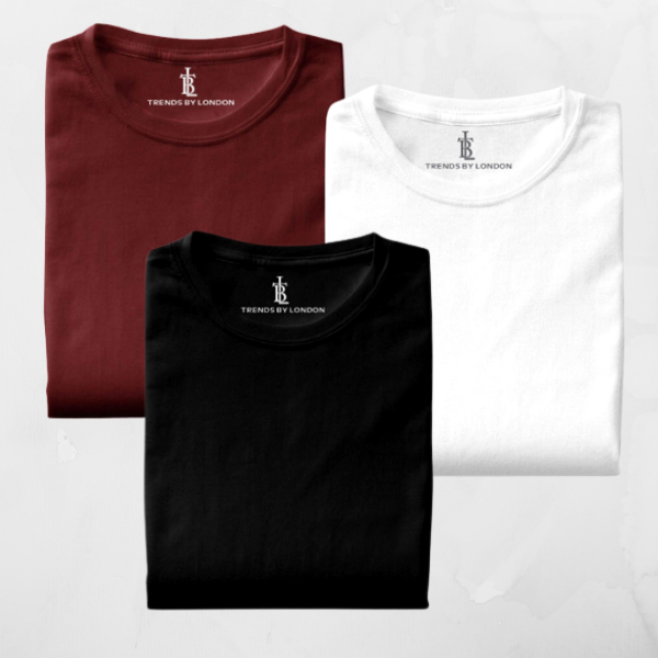 BlackTree Pack of 3 Half Sleeves T-Shirts for Men 180 GSM (Maroon, White and Black )