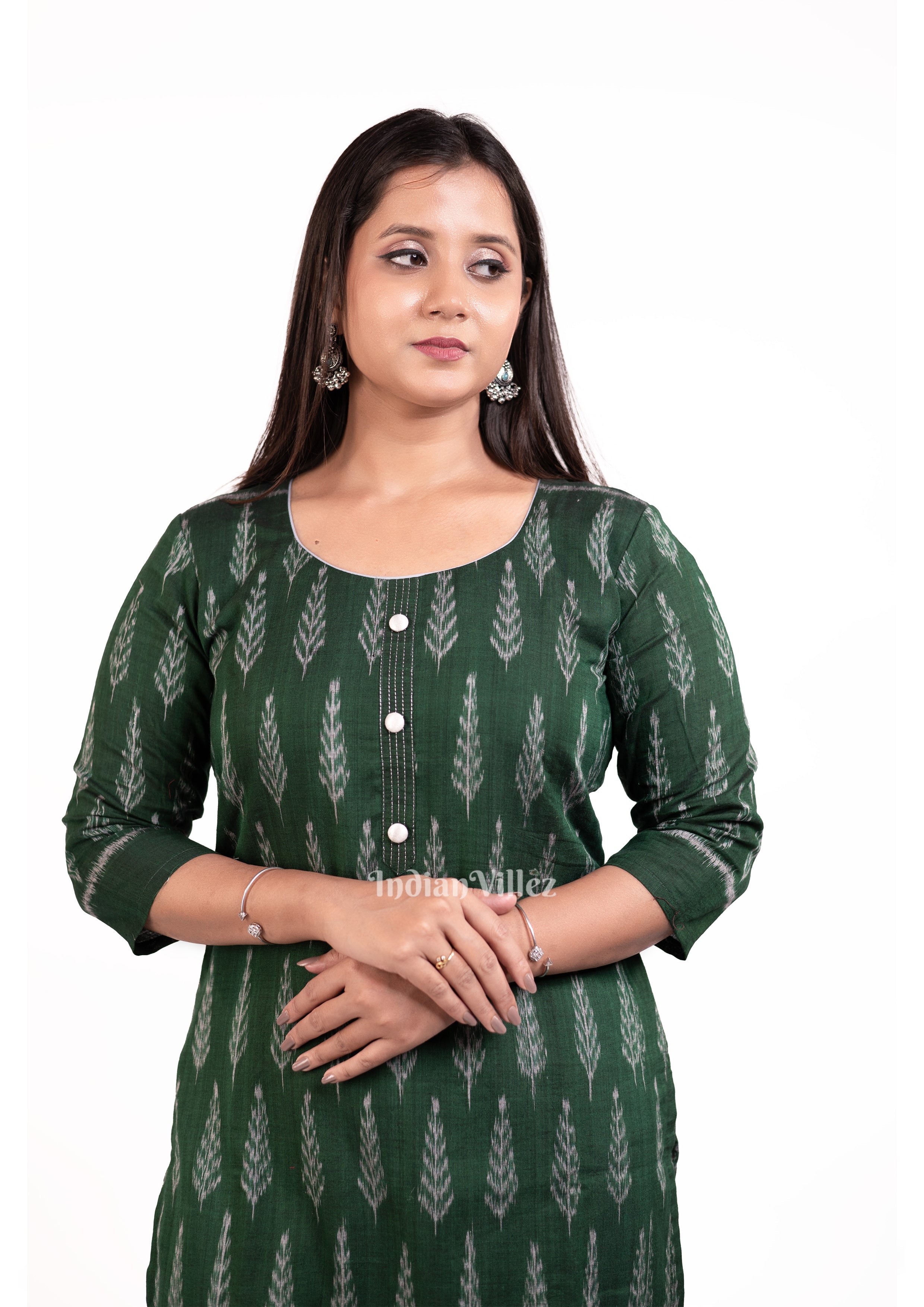 IndianVillèz Sea Green Sambalpuri Odisha Ikat Designer Cotton Kurti for Women - view 2