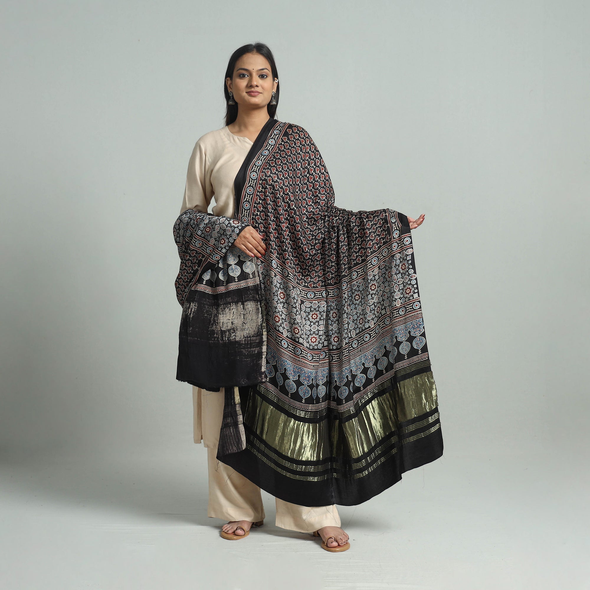 KACHCHH JI CHHAAP Black - Modal Silk Block Print Ajrakh Dupatta 91